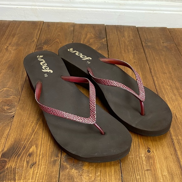 COPY - Reef wedge flip flops Womens size 10 brown/red - Picture 1 of 10
